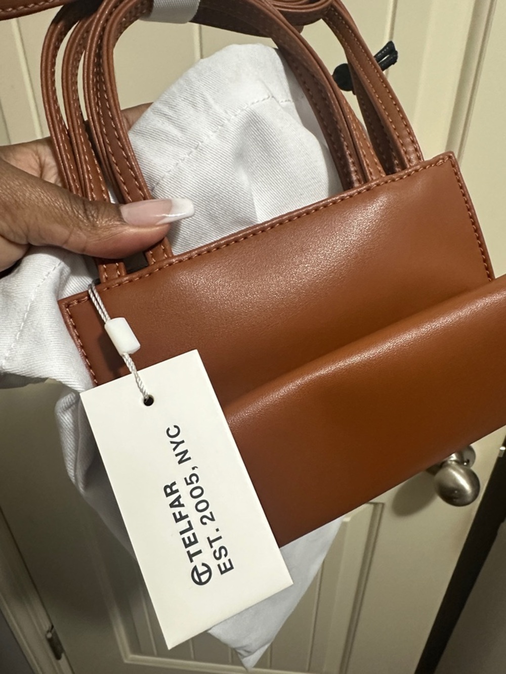 Telfar Small Shopper Crossbody in Cognac Brown - Picture 2 of 5